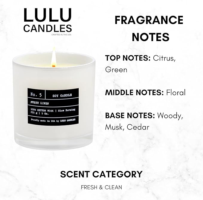 Lulu Candles | Fresh Linen | Luxury Scented Soy Jar Candle | Hand Poured in The USA | Highly Scented & Long Lasting (9 Oz. 2 Pack)