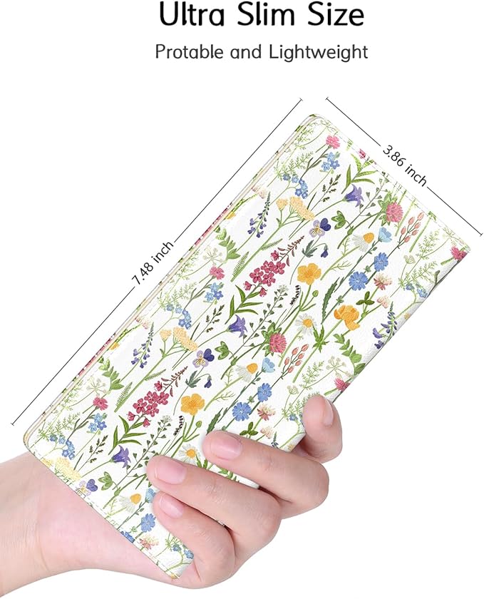 Nipichsha Womens Wallet, RFID Slim Wallets for Women, Thin Ladies Credit Card Holder Purse, Cute Leather Bifold Clutch Billfold with 11 Card Slots & ID Window, Colorful Flowers