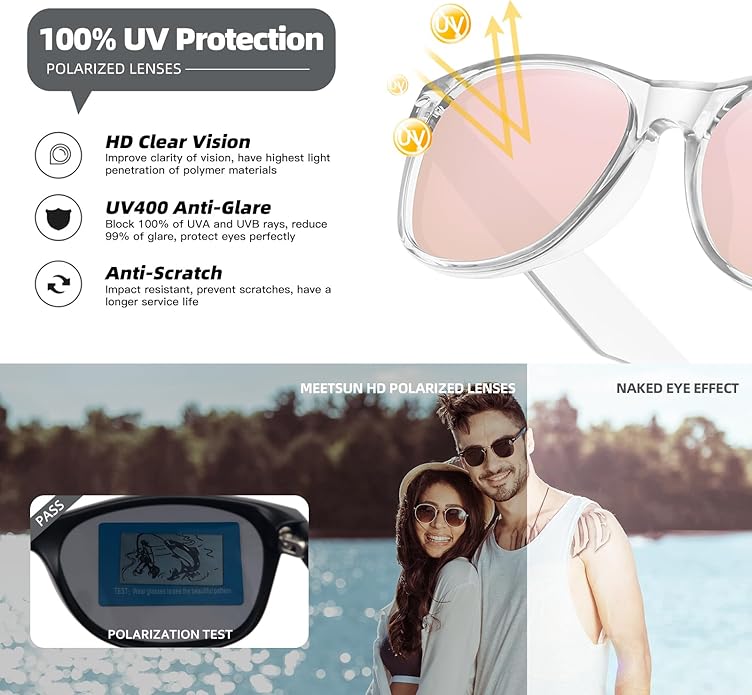MEETSUN Classic Polarized Sunglasses for Women Men Trendy Retro Sun Glasses for Driving UV Protection (3 Pack)