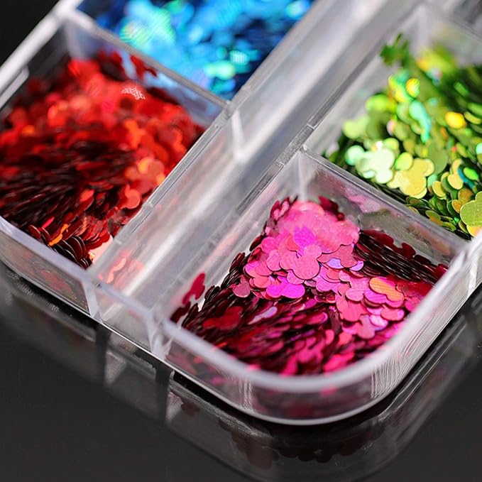 12 Colors Cute Nail Glitter Sequins Nail Art Supplies 3D Holographic Nails Glitters Flakes Glitter Nails Art Stickers Decals Shiny Confetti Face Body Art Glitters Designs Fingernails Art Decoration