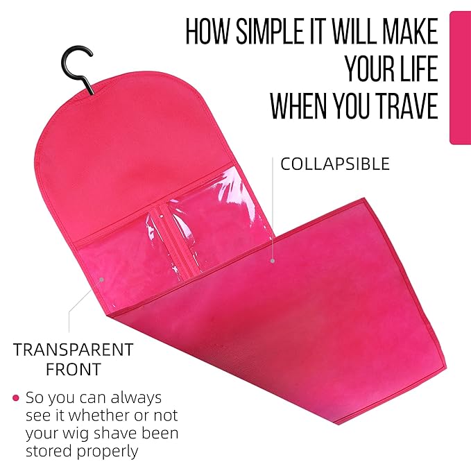 2PCS Wig Bags - Portable Holder for Multiple Wigs & Extensions - Hot Pink