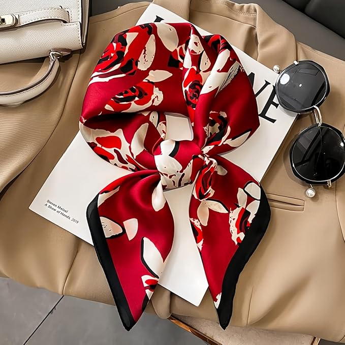 MINIDORA Satin Scarves for Women 27.5 × 27.5 inches Medium Square Elegant Silk Feeling Head Scarf