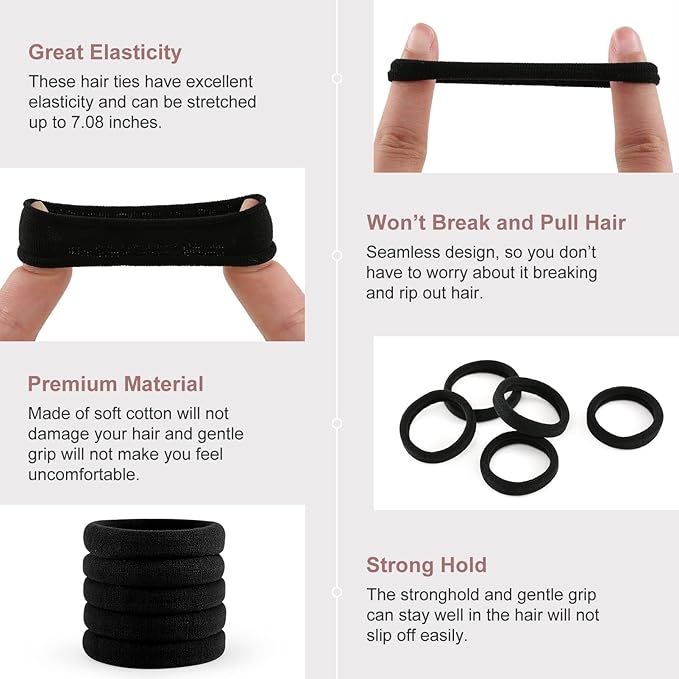 100 Pcs Thick Seamless Hair Ties, Ponytail Holders Hair Accessories No Damage for Thick Hair, Valentine's Day Gifts (Natural Colors)