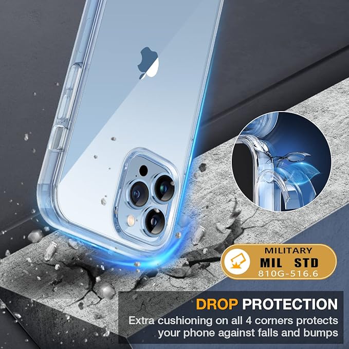 Miracase Glass Series for iPhone 13 Pro Max Case 6.7 Inch, Full-Body Protective Bumper Case with Built-in 9H Tempered Glass Screen Protector and Camera Lens Protector, B-Clear