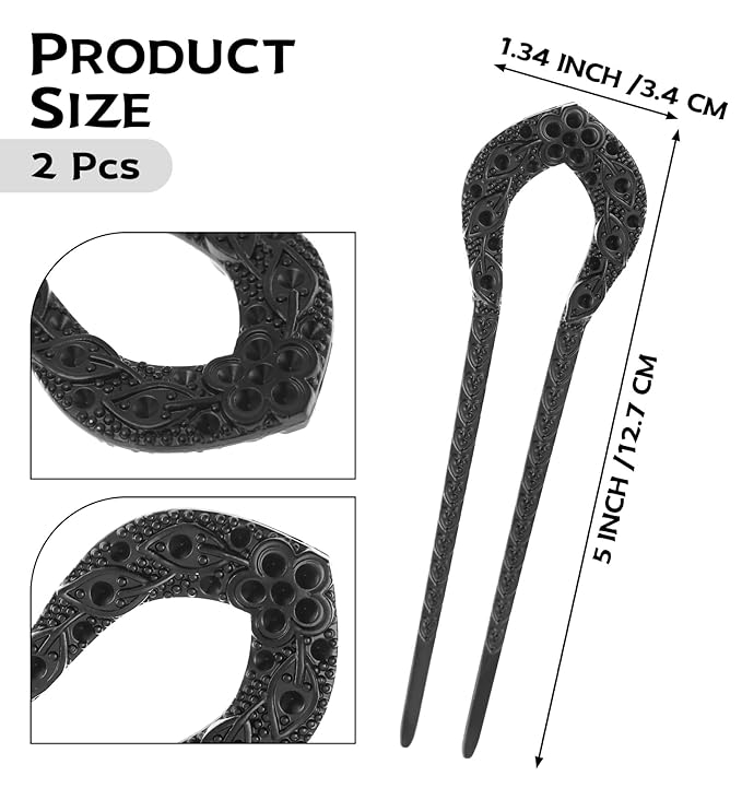 2pcs U Shape Hair Prong Forks Styling Pins Black Wicca Witch Hair Stick Slide Renaissance Festival Hair Acceossories for Women 11