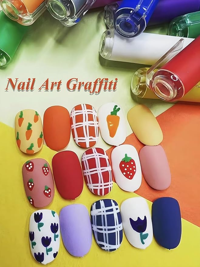 12 Colors Nail Art Pens, 3D Quick Dry Nail Point Graffiti Dotting Liner Pen Sets Nail Art Painted Pen Drawing Nail Design Kit for Nail DIY Decoration