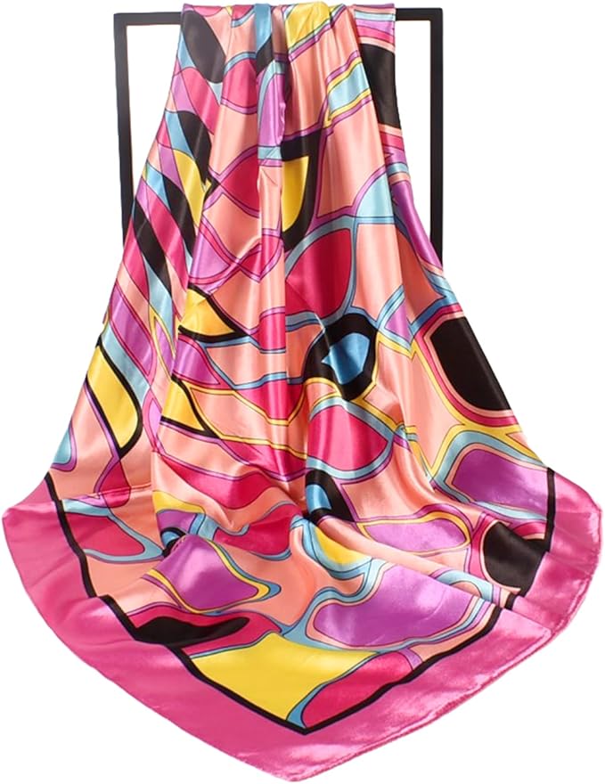 35 x 35 Women's Fashion Pattern Large Square Silk Like Hair Scarf Head Sleeping Wrap Satin Neck Bandana for Gift…