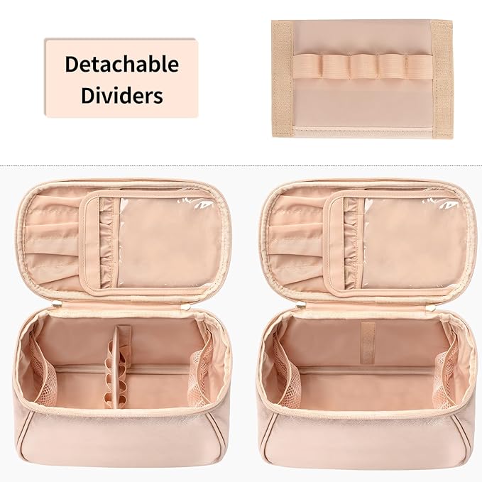 OCHEAL Large Makeup Bag, Makeup Bag Organizer Cosmetic Bags for Women Travel Travel Toiletry Bag Make Up Bag with Divider and Handle for Cosmetics Toiletries Brushes Tools Storage -Rose Gold