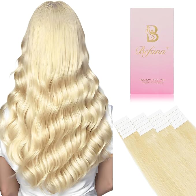 #60 Platinum Blonde Tape in Hair Extensions Human Hair,22inch 20 Pcs Tape ins Human Hair Extensions,Straight Silky 50g Tape in Remy Hair Extensions for Women Girls