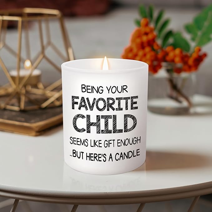 TEEZWONDER Mothers Day Gifts for Mom from Daughter Son - Favorite Child Long Lasting Vanilla Lavender Candle 10 oz - Fathers Day Mothers Day Mom Birthday Gifts for Women Men Dad Grandpa Grandma