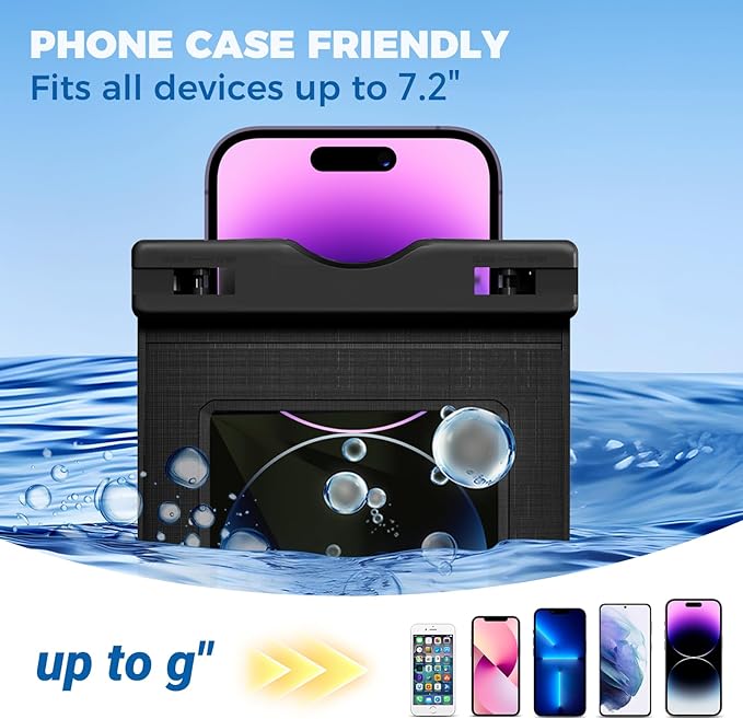 2 Pcs Waterproof Phone Pouch Case Up to 7.2", Floating Universal IPX8 Water Proof Cell Phone Dry Bag for iPhone 16 15 14 13 12 11 Pro Max XR XS SE 2022, Outdoor Sports, Black