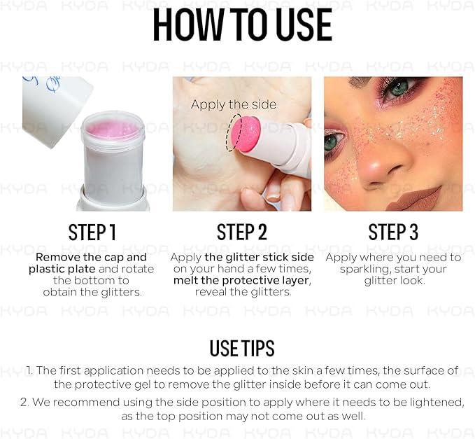 KYDA Body Glitter Stick, Chunky Glitter Gel for Face Body Hair, Sparkling Holographic Mermaid Sequins Paint, Waterproof Multiuse Makeup Glitter Gel, Purple