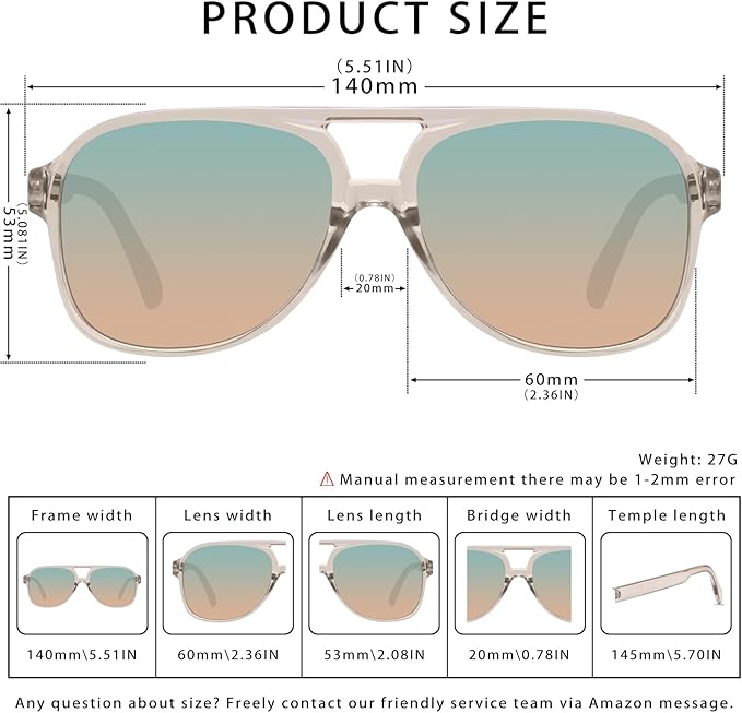 YDAOWKN Retro Aviator Sunglasses for Women Mens Large Frame Classic Vintage 70s Sun Glasses Aviators