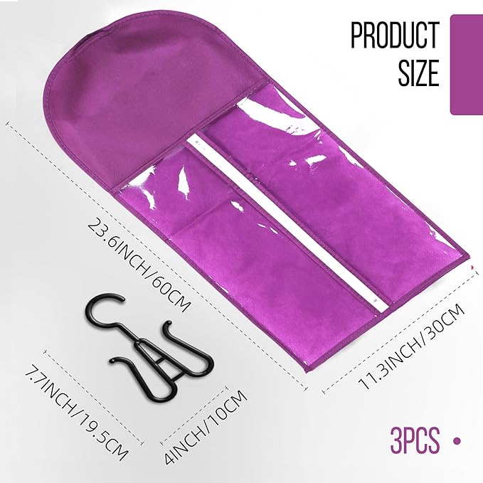 3PCS Wig Bags Storage with Hanger Wig Holder Wig Hanger for Multiple Wigs Portable Hair Extension Holder Dust-proof Hair Extension Storage Wigs Stand Hair Extensions, wigs & accessories (Purple)
