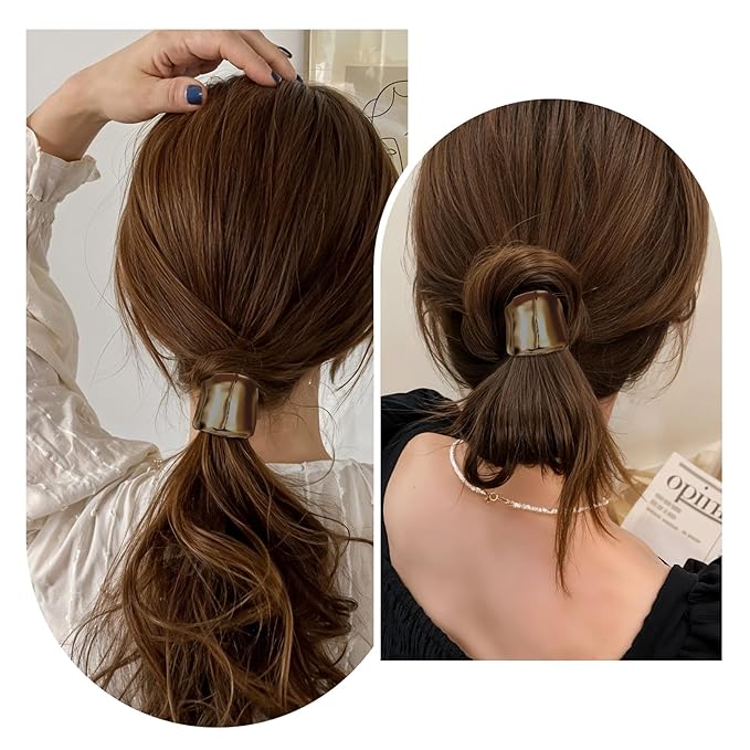 2pcs Hair Cuffs for Ponytail with Decorative Rings Metal High Ponytail Holder Hair Clips Cuff Barrettes Decorative Hold Fine Hairs Buckle Holders Accessories for Women Girl (Gold, Silver)