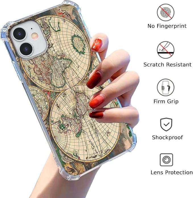 Case for iPhone 11 with Retro Art Design,Aesthetic Vintage World Map Pattern,Trendy Soft TPU Bumper Phone Cover(11,Map)