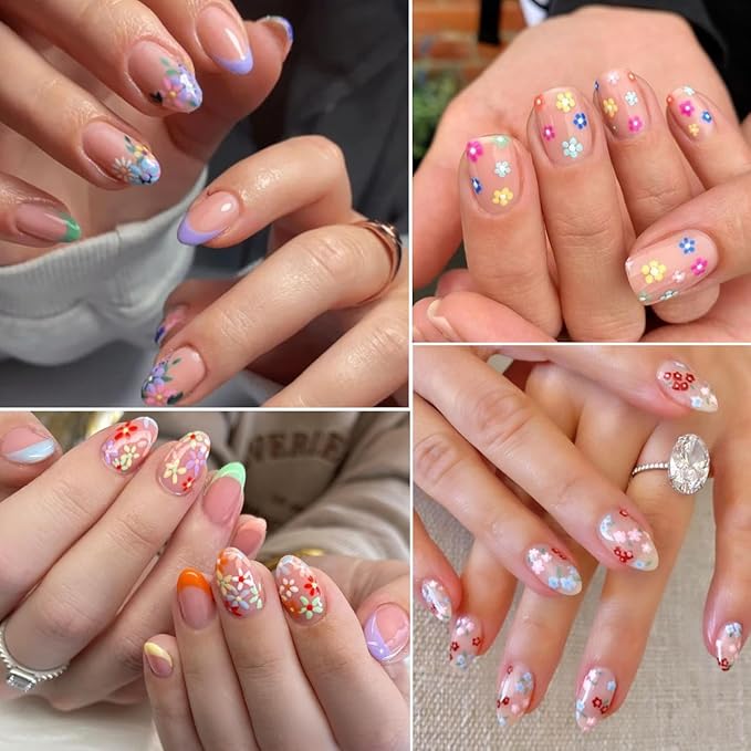 30Sheets Flower Nail Art Sticker 3D Self-Adhesive Nail Art Supplies Colorful Flowers Rose Daisy Cherry Blossoms Nail Decals Pink Floral Nail Design Cute Heart Nail Sticker for Acrylic Nails Decoration