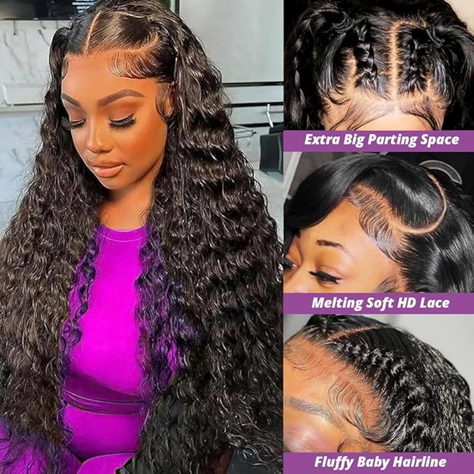 24 Inch Deep Wave Lace Front Wigs Human Hair 13x6 Curly HD Transparent Lace Front Wigs Human Hair 210% Density Pre Plucked with Baby Hair