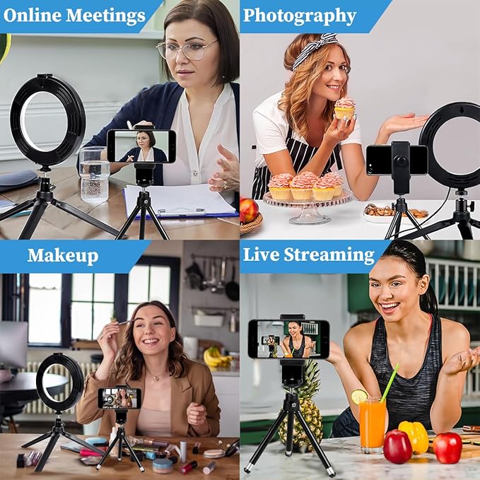 6" Ring Light with Stand & Phone Tripod 11 Brightness Level,Desktop Light for Remote Meeting, YouTube, Selfie, Makeup, Live Streaming,Business Video Call