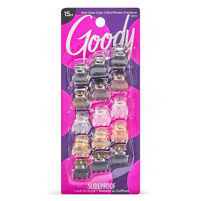 Goody SlideProof Classics Mini Claw Clips - 15 Ct, Assorted Neutrals, Hair Styling Accessories with Secure Grip, Chic Hair Accessories for Women & Men, For All Occasions, All Hair Types