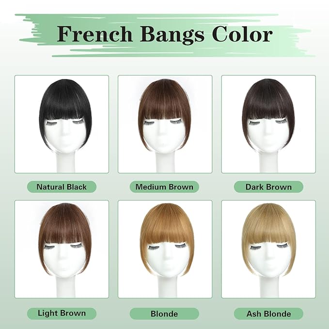 NAYOO French Bangs Hair Clip -Medium Brown 100% Real Human Hair Clip in Bangs for Women Fringe with Temples Hairpieces for Daily Wear (Medium Brown)