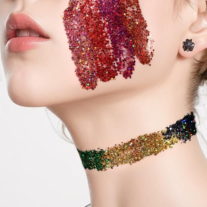Teenitor 12 Colors Body Glitter, Face Glitter Festival Makeup Glitter Gel, Face and Body Glitter for Makeup, Rave Hair Glitter Gel