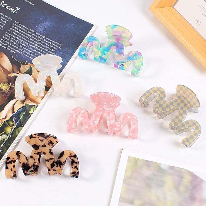 Jayongnee Multicolored Women's Hair Claw Clips - 5Pcs Large Claws for Thick and Thin Hair