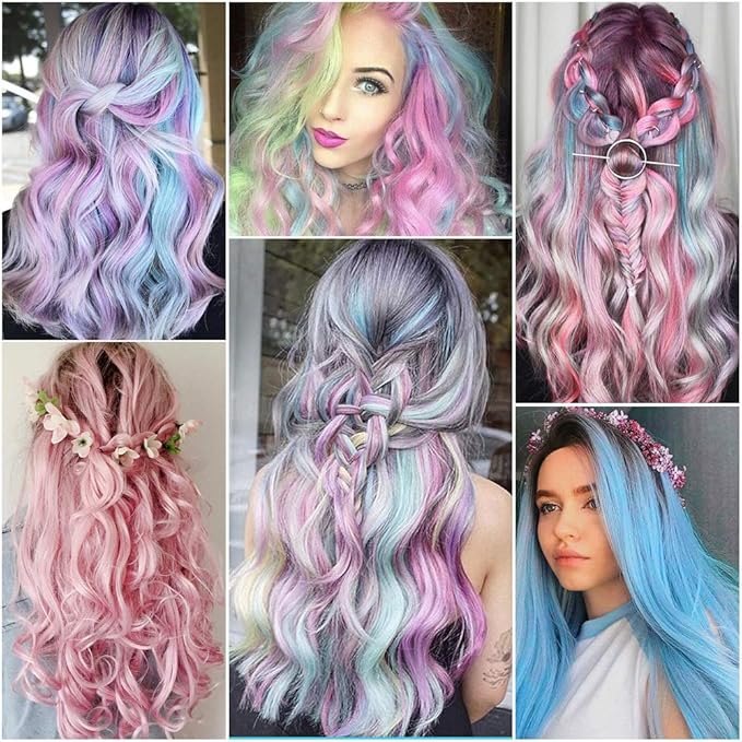 22 Inch Colored Hair Extensions 10 PCS, Colorful Party Highlights Clip in Synthetic Hair Extensions, Sky Blue/Light Pink Hairpieces for Girls Women Kids Doll Party Cosplay Gifts