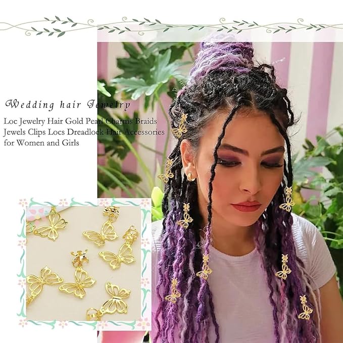20 Pcs Butterfly Hair Braids Dreadlock Clips, Hollow Metals Cuffs Clip Hair Accessories Styling Fashion Toos for Women Men (Gold)