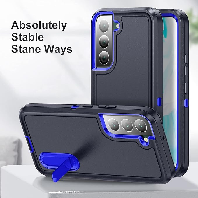 for Samsung Galaxy S22 Plus Case with Kickstand Case 3-Layer Military Grade Protective Case Cover Silicone Rugged Shockproof for Galaxy S22+ Plus Phone Case (Navy+Blue)