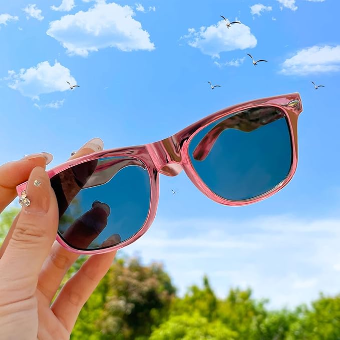 Pibupibu 8 Pack Pink Sunglasses for Women Collection Trendy Cute Costume Accessories Eyewear Set (Transparent/Solid/Mix)