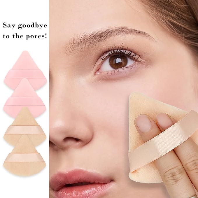 8Pcs of Triangular Powder Puff Makeup Sponges, Made of Super-soft Velvet, Designed for Contouring, Eye, and Corner, Beauty Blender Foundation Mixing Container.