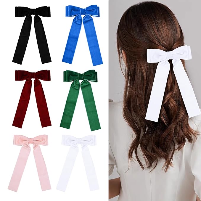 6 Colors Velvet Hair Ties, Bow Hair Clips for Women, Back to School Gifts Headdress Decor, Hair Band Set, Baby Teen Girl Stuff Hair Styling Accessories