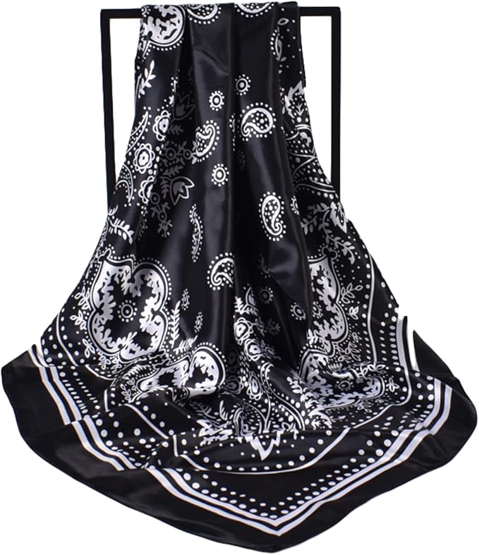 35 x 35 Women's Fashion Pattern Large Square Silk Like Hair Scarf Head Sleeping Wrap Satin Neck Bandana for Gift…