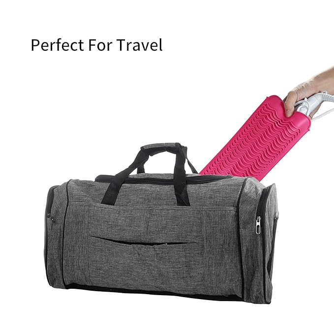 Heat Resistant Silicone Travel Mat Pouch for Hair Styling Tools, 2 Pack, 11 x 5 inches, Slip Resistant, Foldable, Easy-to-Clean, Multipurpose, Grey & Hot Pink