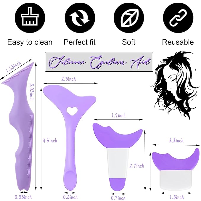 4Pcs Eyeliner Stencils Reusable Silicone Eyeliner Aid Mascara Shield Guard Eyeliner Eyelash Lipstick Eyeshadow Applicators Aid Tool Multifunctional Eye Makeup Tool for Women, Beginners(Purple)