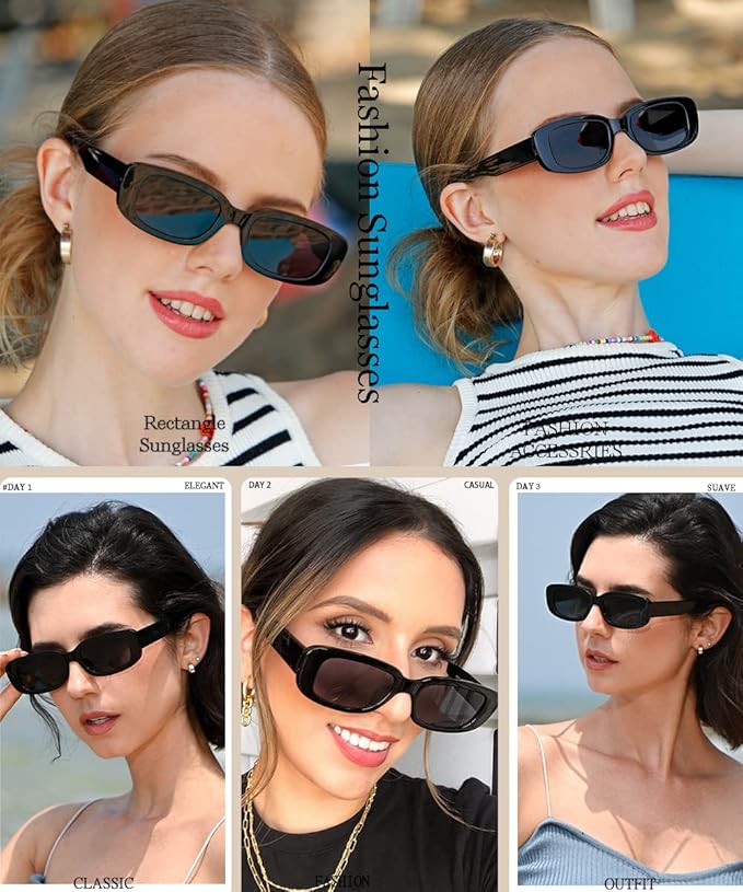 Dollger Rectangle Sunglasses for Women Men Trendy Retro Fashion Sunglasses UV 400 Protection Square Fram