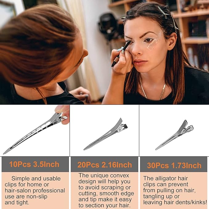 Styling Hair Clips, Silver Metal Duck Billed Hair Clips for Women Styling Sectioning, Duckbill Long Hair Clips, Pin Curl Clips for Hair, Alligator Roller Clip with Case