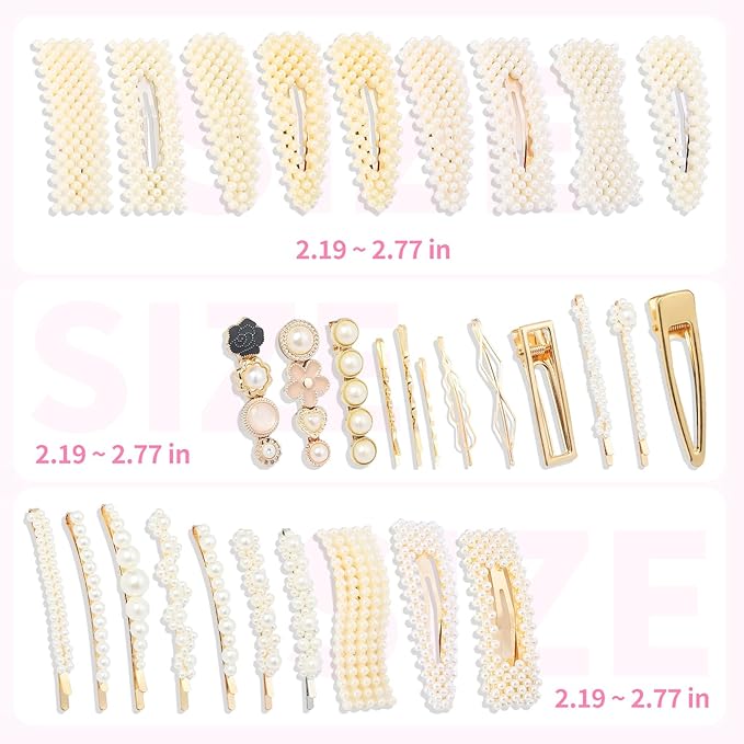Gold and Silver 31 Pcs Hand-made line styles Pearl Hair Clips for Women Girls, Hair Accessories Pearl Hair Clips for Party Wedding Daily