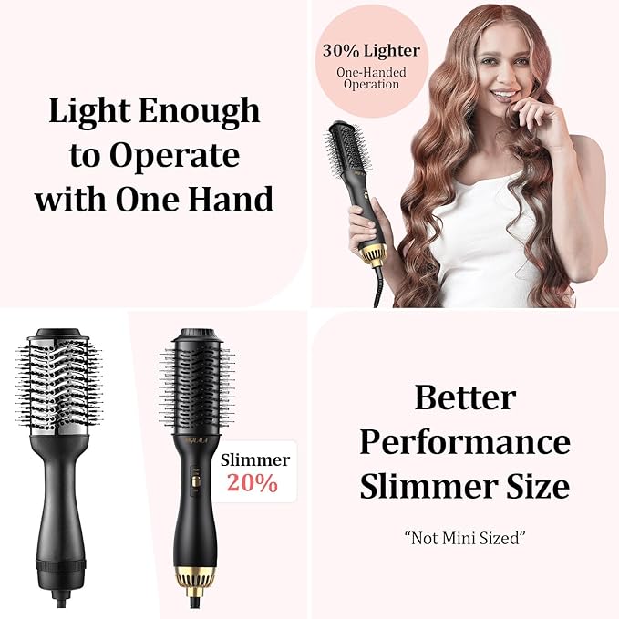 110~250V Dual Voltage Hair Dryer Brush for International Travel, EU/UK Plug Adapter & Travel Case Included, Europe Travel Essentials for Women