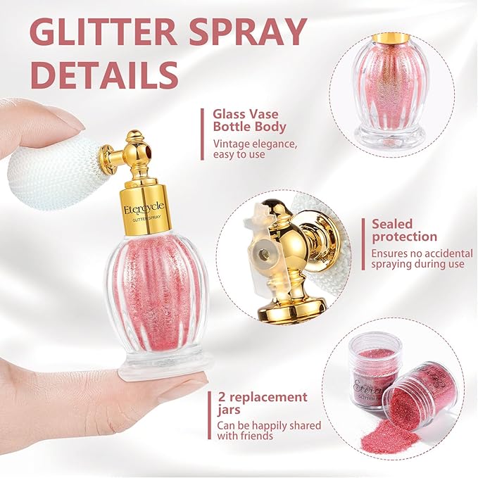 Etercycle Glitter Spray for Hair and Body, Pink Extra Fine Face Shimmer Powder, Shiny Fine Glitter Beautiful Face Makeup Glitter for Rave Accessories Easter Christmas Halloween Clothes