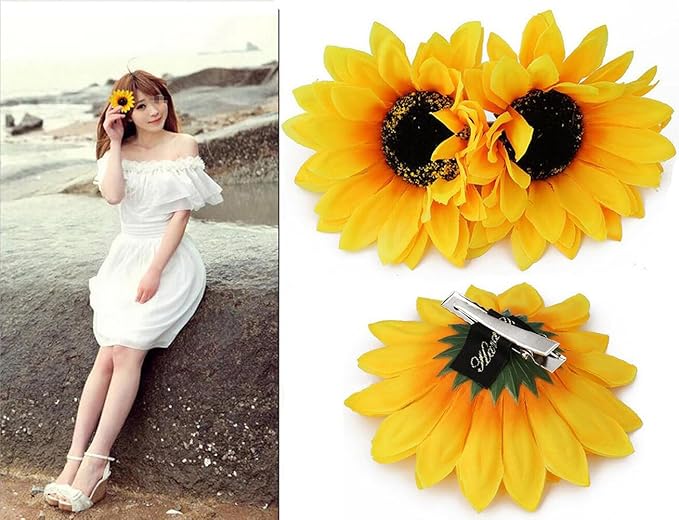 6Pcs 3.9 Lady Girls Sunflower Hair Alligator Clips Hairpin Hair Clamp Hair Styling Accessories for Party Beach Vacation Wedding Bridal Barrettes (Yellow)