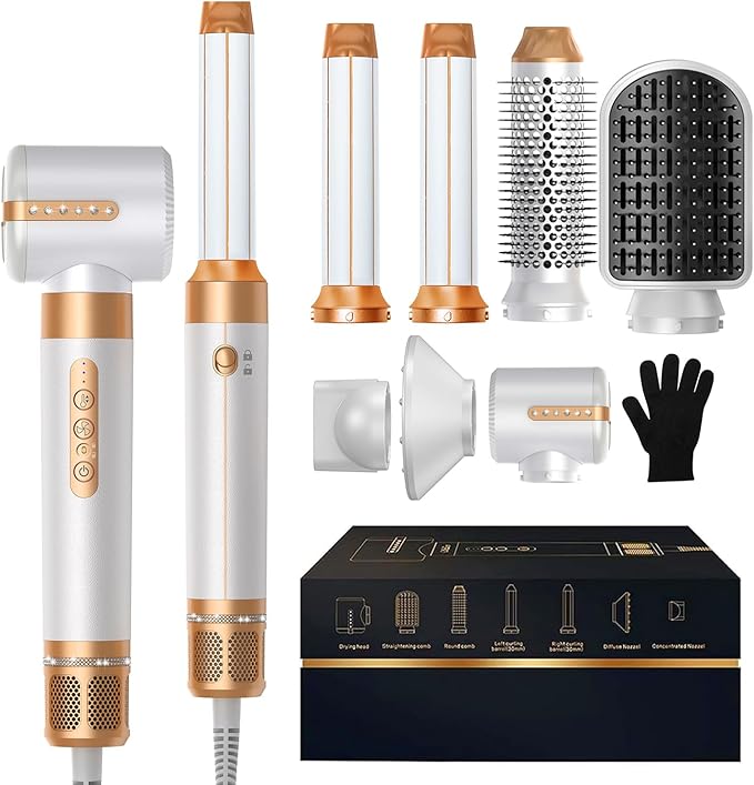 7 in ONE Hair Dryer Brush, Powerful Blow Dryer Brush with Auto- Wrap Curler, Detachable Fast Drying, Volumizing, Curling, Straightening, Ionic Hair Dryer with Diffuser, Hair Styling Tools Storage Case
