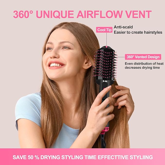 4-in-1 Hair Dryer Brush - Blow Dryer and Styler in One, Hot Air Brush with Oval Barrel for Volumizing, Suitable for All Hair Types