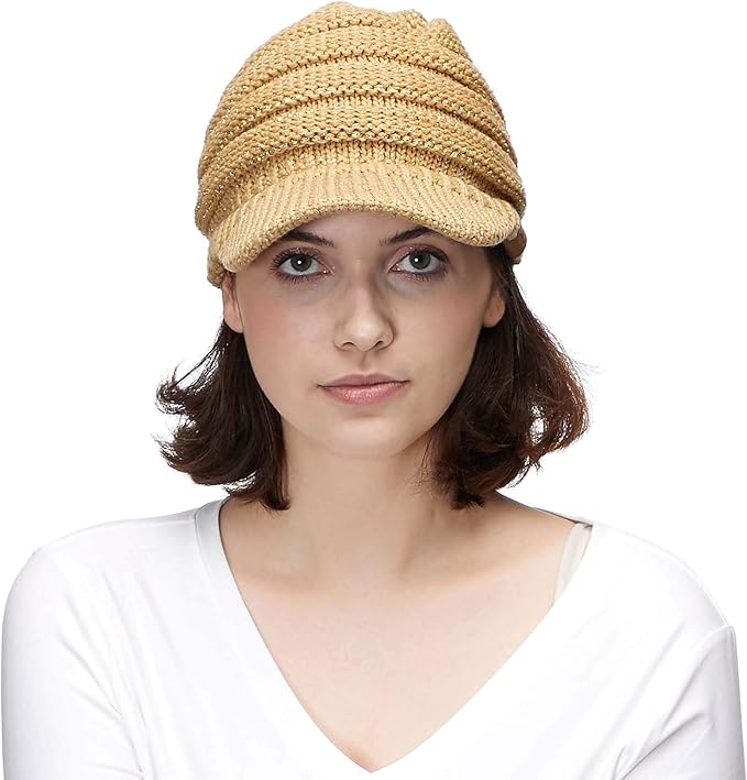 C.C Hatsandscarf Exclusives Women's Ribbed Knit Hat with Brim (YJ-131)(YJ-2023)