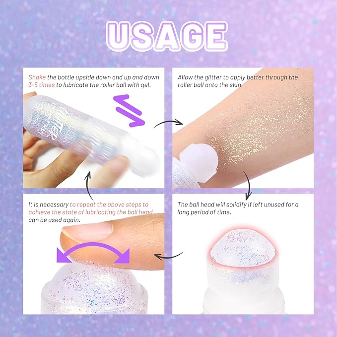 DAGEDA Body Glitter Gel, Roll-on Face Glitter for Mermaid Makeup Festival Rave Accessories, Holographic Hair Glitter Gel,Body Shimmer Halloween Makeup for Rave Party(Fantasy)