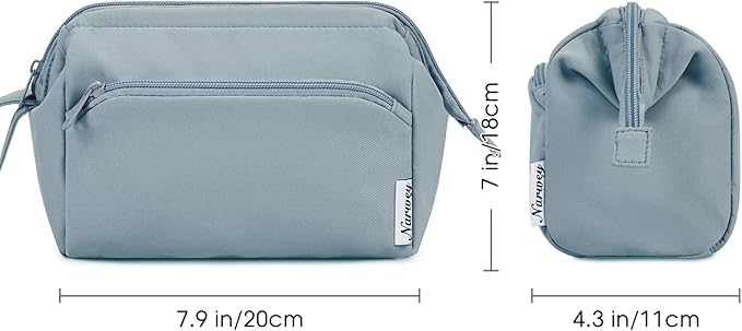 Narwey Wide-open Makeup Bag Women Make up Bag Travel Cosmetic Bag Organizer Toiletry Bag for Cosmetics Toiletries Accessories (Greyish Blue)