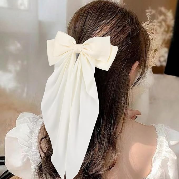 6 PCS Hair Bows for Women, Big Bow Hair Clips for Girls, Silky Satin Hair Bow Clips Oversized, Large Cute Aesthetic Hair Accessories Gifts Holiday Green Color