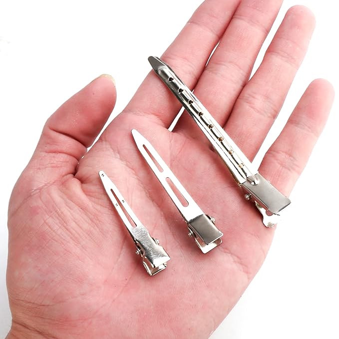 65Pcs Duck Billed Hair Clips for Styling Sectioning, Metal Silver Alligator Hair Clips for Women, 3 Sizes Long Hair Clip for Roller, Pin Curl Loc Clips for Retwist, Salon, Barber, Bows DIY