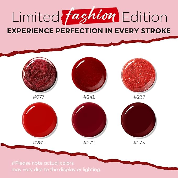 modelones Nail Polish Set, 6 Colors 2025 Summer Classic Apple Red Cat Eye Glitter Mini Quick Dry Nail Lacquer Kit, Ruby Cherry Red Magnetic Sparkle DIY Nail Art Manicure Gift for Women Girls